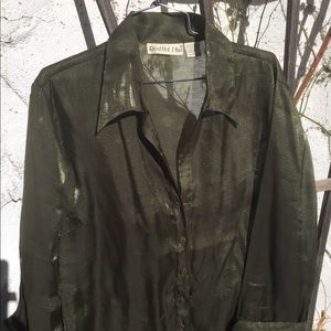 Shimmery shear Olivine shell, 50% Rayon, 45% Poly,